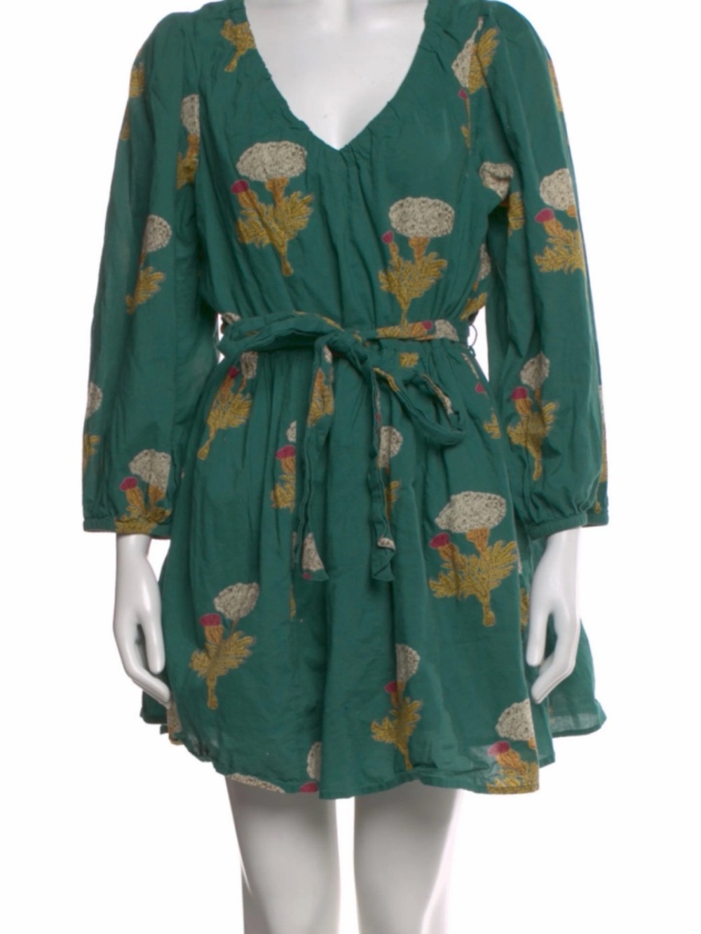 Pink Chicken XS NWOT Green Floral Tie-Waist V-Neck Dress